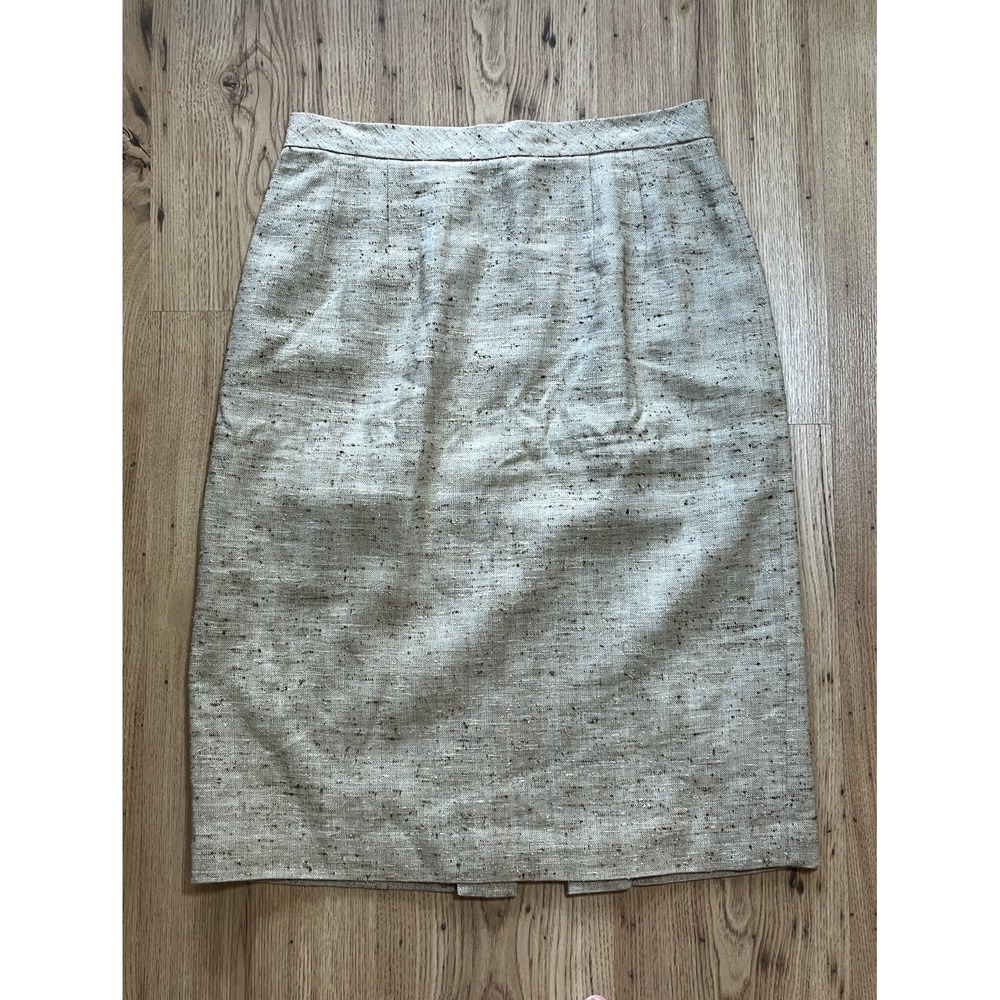 Talbots Pencil Skirt Womens 6 Tan Linen Silk Wool Blend Professional Tweed Lined